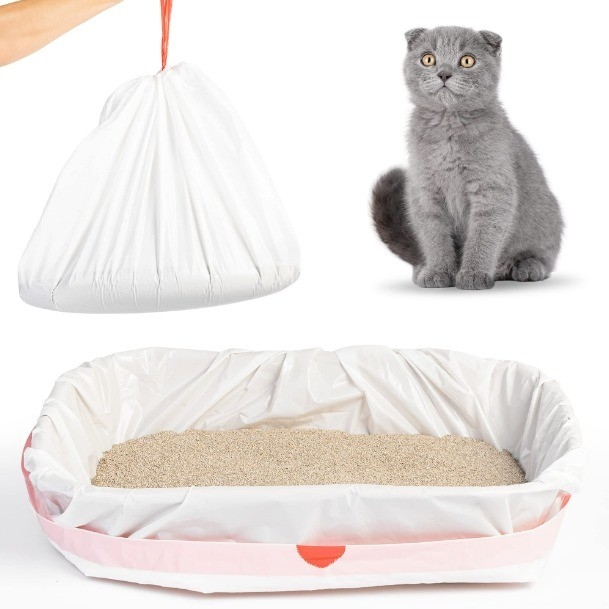 Op maat gemaakte bestelling geaccepteerd Jumbo Kitty Litter Box Liners met trekstreng sluiting in beige