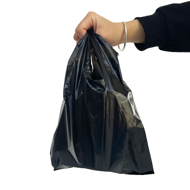 Direct gepersonaliseerd logo HDPE plastic zwarte T-shirt zak voor supermarkt winkelen